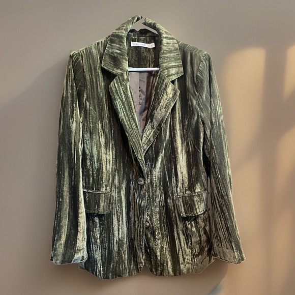 Ellison Jackets & Blazers - Ellison Olive Velvet Blazer Women Size Small Single Button Tailored Flap Pockets